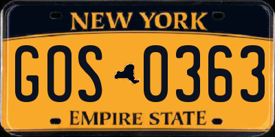 NY license plate GOS0363