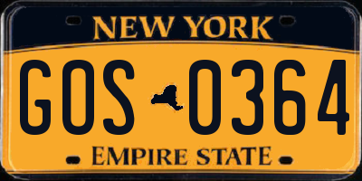 NY license plate GOS0364