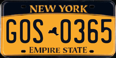 NY license plate GOS0365