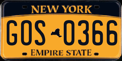 NY license plate GOS0366
