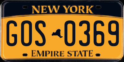 NY license plate GOS0369
