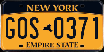 NY license plate GOS0371