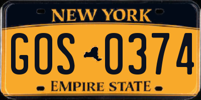 NY license plate GOS0374