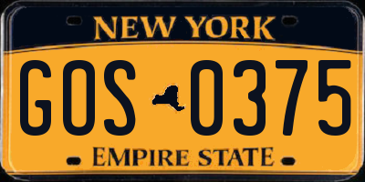 NY license plate GOS0375