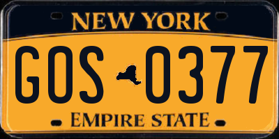 NY license plate GOS0377