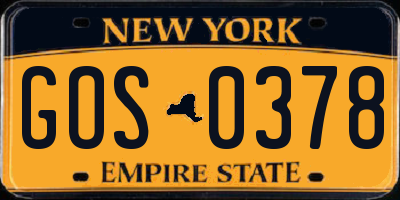 NY license plate GOS0378