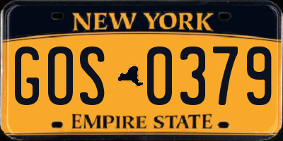 NY license plate GOS0379