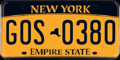 NY license plate GOS0380