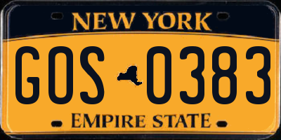 NY license plate GOS0383