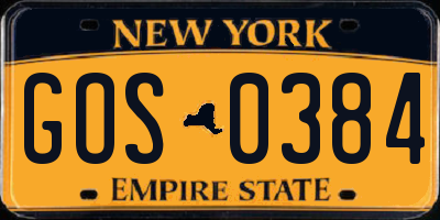 NY license plate GOS0384