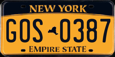 NY license plate GOS0387