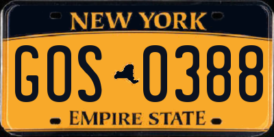 NY license plate GOS0388