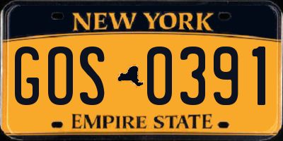 NY license plate GOS0391