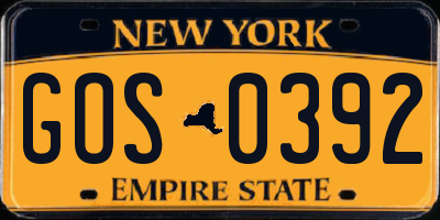NY license plate GOS0392