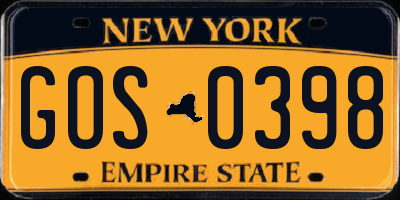 NY license plate GOS0398