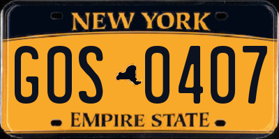 NY license plate GOS0407