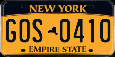NY license plate GOS0410