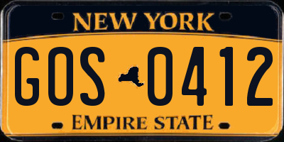 NY license plate GOS0412
