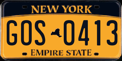 NY license plate GOS0413