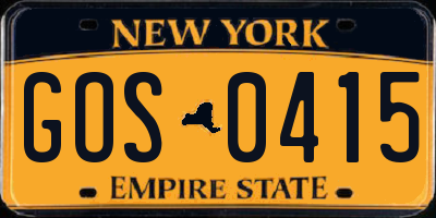NY license plate GOS0415
