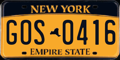 NY license plate GOS0416