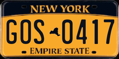 NY license plate GOS0417