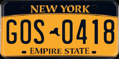 NY license plate GOS0418