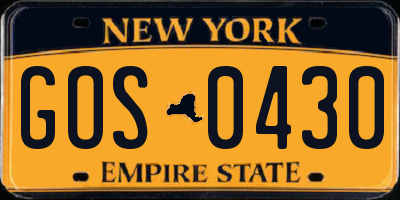 NY license plate GOS0430