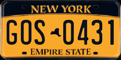 NY license plate GOS0431