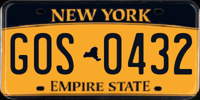 NY license plate GOS0432