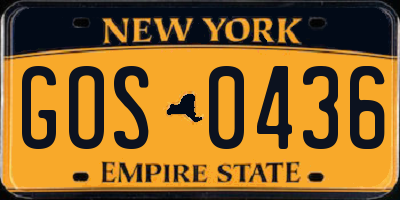 NY license plate GOS0436