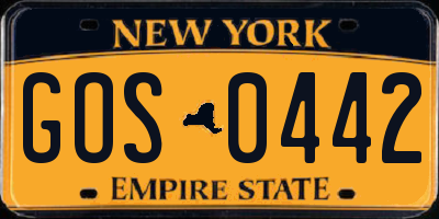 NY license plate GOS0442