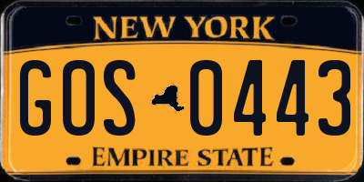 NY license plate GOS0443