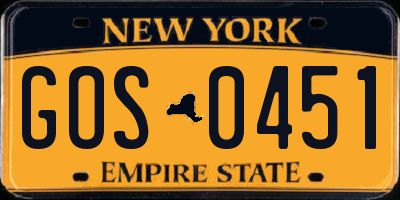 NY license plate GOS0451