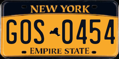 NY license plate GOS0454