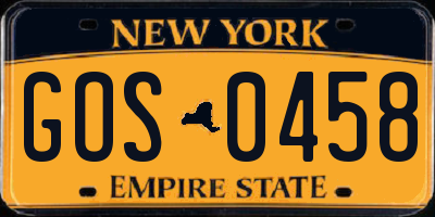 NY license plate GOS0458