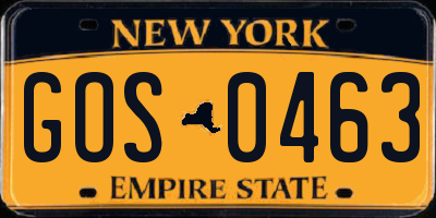 NY license plate GOS0463
