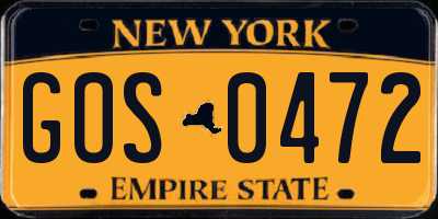 NY license plate GOS0472