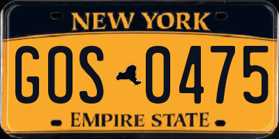 NY license plate GOS0475
