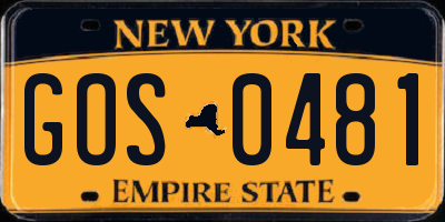 NY license plate GOS0481