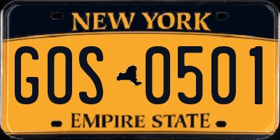 NY license plate GOS0501