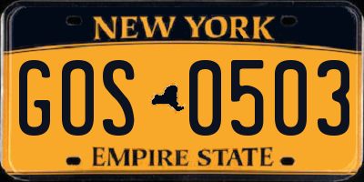 NY license plate GOS0503