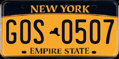NY license plate GOS0507