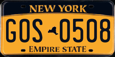 NY license plate GOS0508
