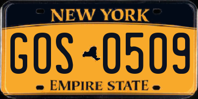 NY license plate GOS0509