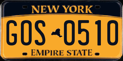 NY license plate GOS0510