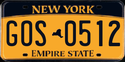 NY license plate GOS0512