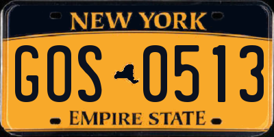 NY license plate GOS0513