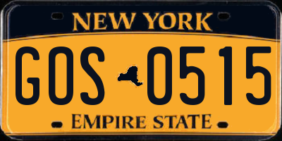 NY license plate GOS0515