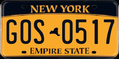 NY license plate GOS0517